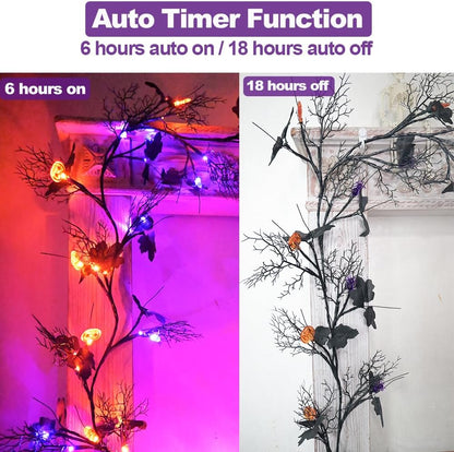 2026 Halloween Decor Lights 6.5 Ft 54 LED Willow Vine Twig with Timer Battery Operated Garland Light 18 LED Spiders and 36 Purple Lights Halloween Party Scary Decoration for Home Wall Fireplace