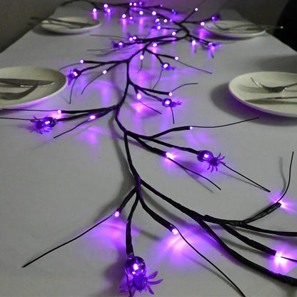 2026 Halloween Decor Lights 6.5 Ft 54 LED Willow Vine Twig with Timer Battery Operated Garland Light 18 LED Spiders and 36 Purple Lights Halloween Party Scary Decoration for Home Wall Fireplace