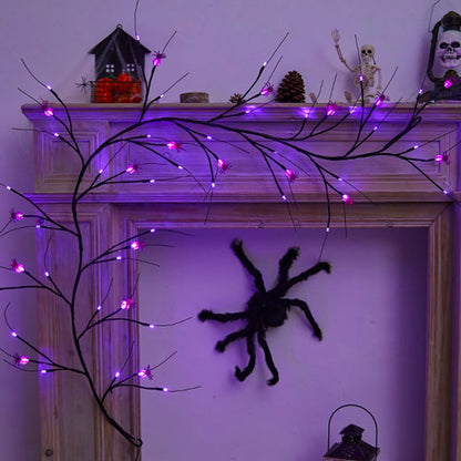 2026 Halloween Decor Lights 6.5 Ft 54 LED Willow Vine Twig with Timer Battery Operated Garland Light 18 LED Spiders and 36 Purple Lights Halloween Party Scary Decoration for Home Wall Fireplace