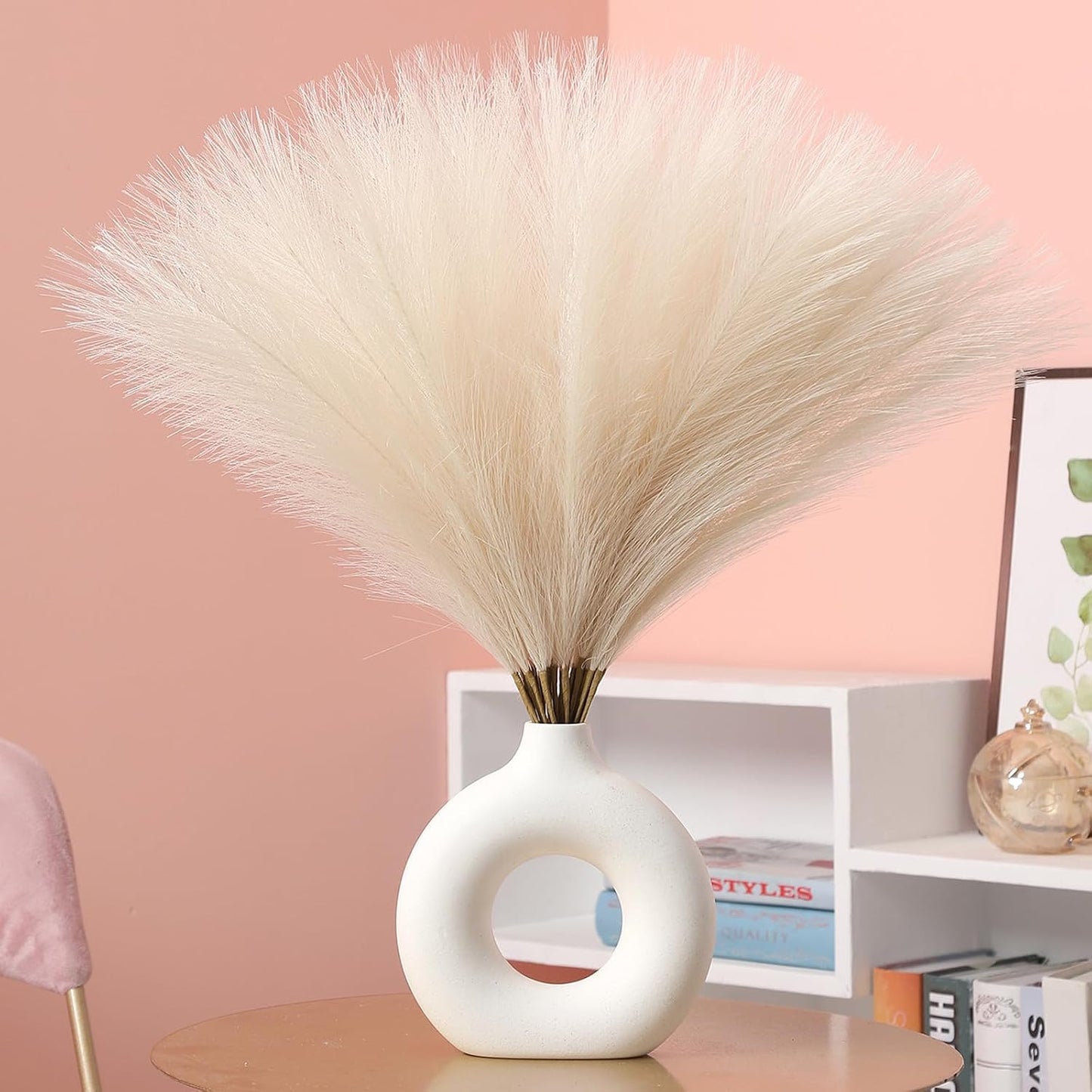 Faux Pampas Grass Decor 17.7 Inch 30pcs, Artificial Pompas Grass Bulk Artificial Dried Flower Small Vase Filler for Boho Home Wedding Decoration (Blue)