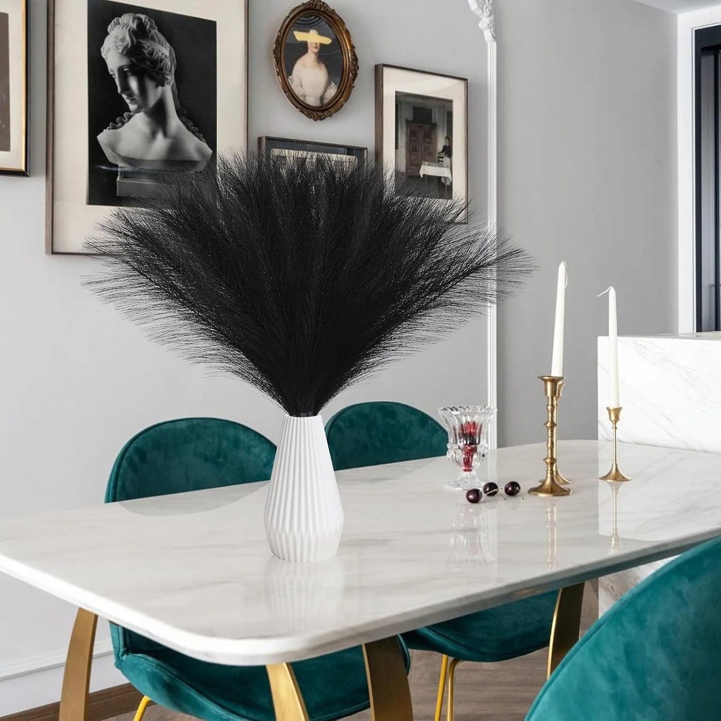 Faux Pampas Grass Decor 17.7 Inch 30pcs, Artificial Pompas Grass Bulk Artificial Dried Flower Small Vase Filler for Boho Home Wedding Decoration (Blue)