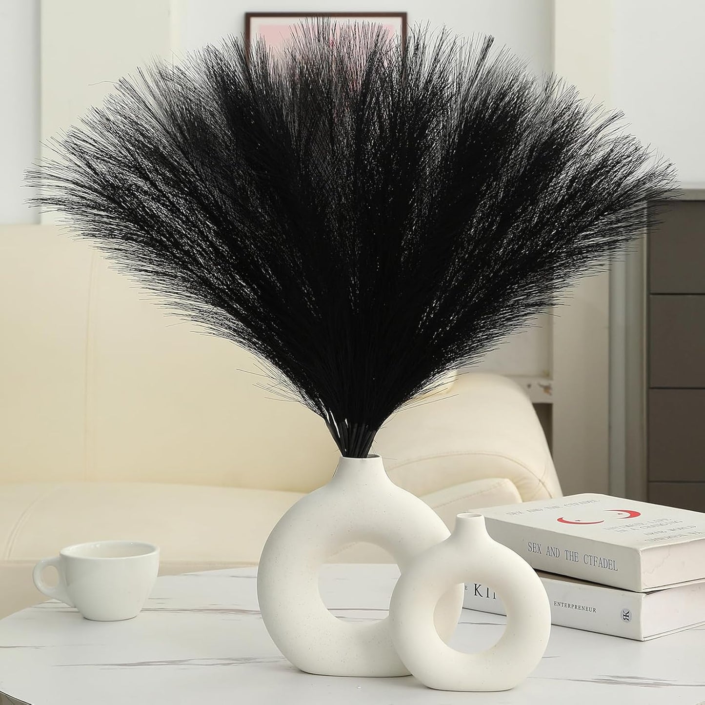 Faux Pampas Grass Decor 17.7 Inch 30pcs, Artificial Pompas Grass Bulk Artificial Dried Flower Small Vase Filler for Boho Home Wedding Decoration (Blue)