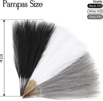 Faux Pampas Grass Decor 17.7 Inch 30pcs, Artificial Pompas Grass Bulk Artificial Dried Flower Small Vase Filler for Boho Home Wedding Decoration (Blue)