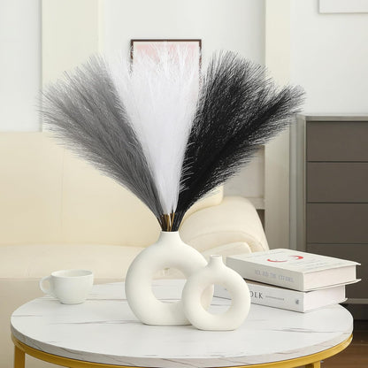 Faux Pampas Grass Decor 17.7 Inch 30pcs, Artificial Pompas Grass Bulk Artificial Dried Flower Small Vase Filler for Boho Home Wedding Decoration (Blue)