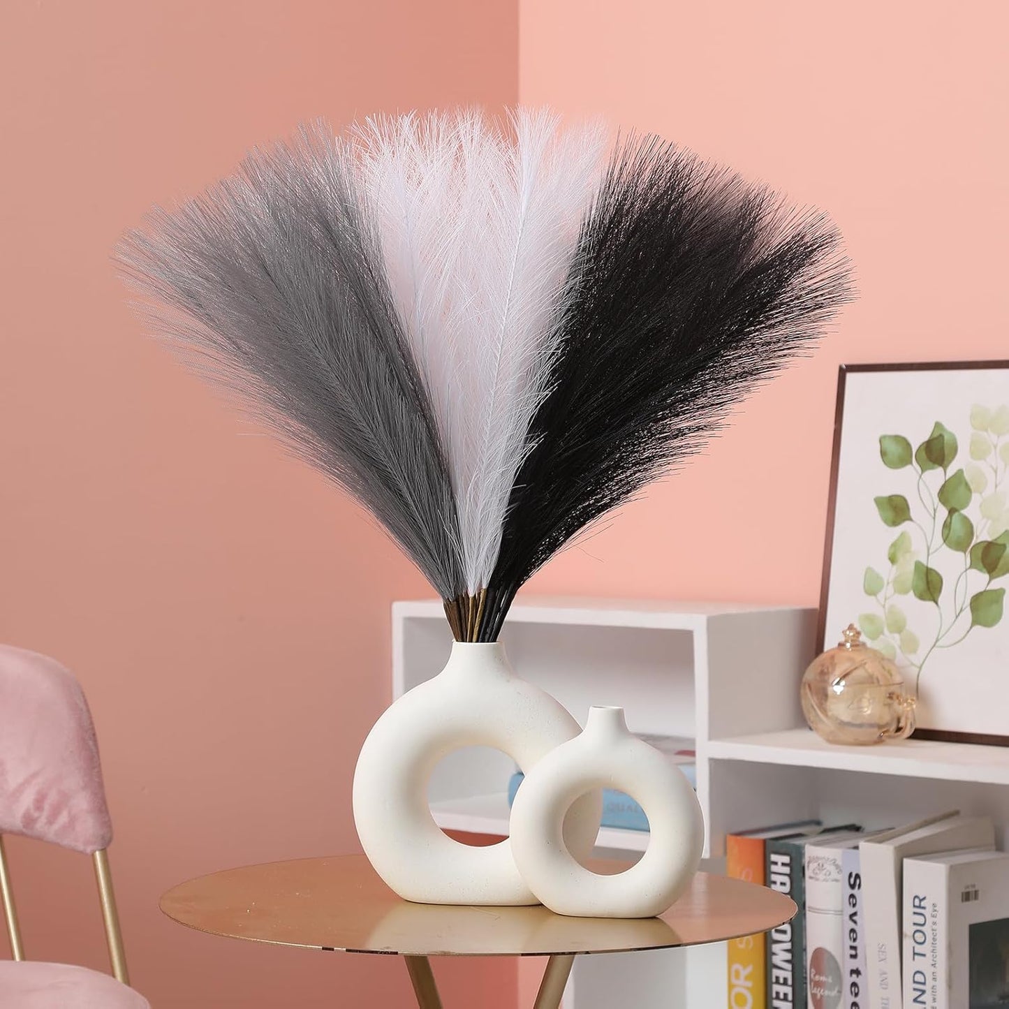 Faux Pampas Grass Decor 17.7 Inch 30pcs, Artificial Pompas Grass Bulk Artificial Dried Flower Small Vase Filler for Boho Home Wedding Decoration (Blue)
