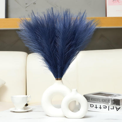 Faux Pampas Grass Decor 17.7 Inch 30pcs, Artificial Pompas Grass Bulk Artificial Dried Flower Small Vase Filler for Boho Home Wedding Decoration (Blue)