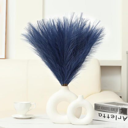 Faux Pampas Grass Decor 17.7 Inch 30pcs, Artificial Pompas Grass Bulk Artificial Dried Flower Small Vase Filler for Boho Home Wedding Decoration (Blue)