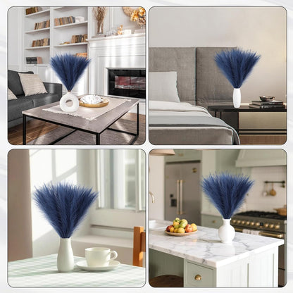 Faux Pampas Grass Decor 17.7 Inch 30pcs, Artificial Pompas Grass Bulk Artificial Dried Flower Small Vase Filler for Boho Home Wedding Decoration (Blue)
