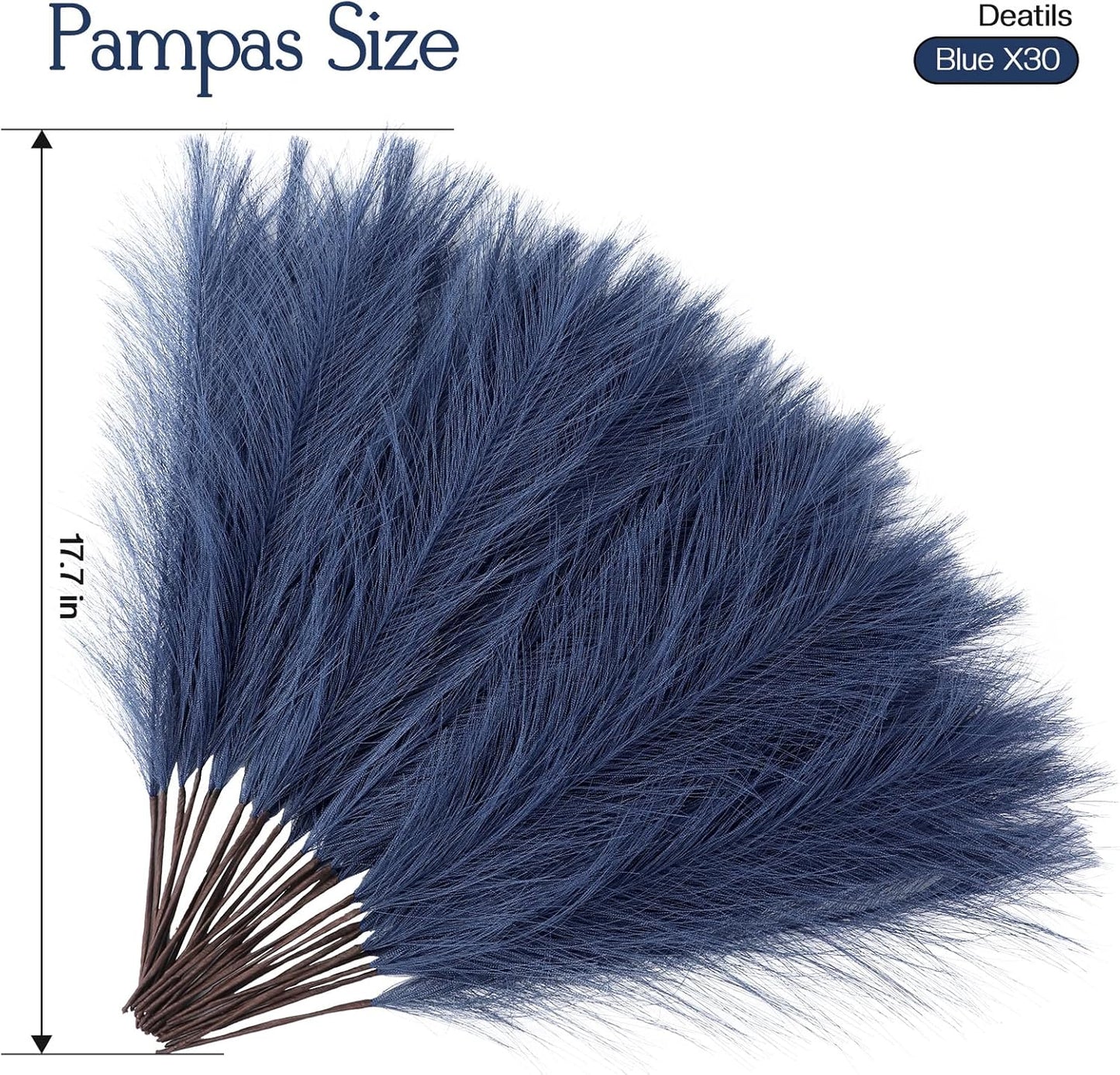 Faux Pampas Grass Decor 17.7 Inch 30pcs, Artificial Pompas Grass Bulk Artificial Dried Flower Small Vase Filler for Boho Home Wedding Decoration (Blue)