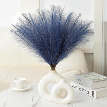 Faux Pampas Grass Decor 17.7 Inch 30pcs, Artificial Pompas Grass Bulk Artificial Dried Flower Small Vase Filler for Boho Home Wedding Decoration (Blue)