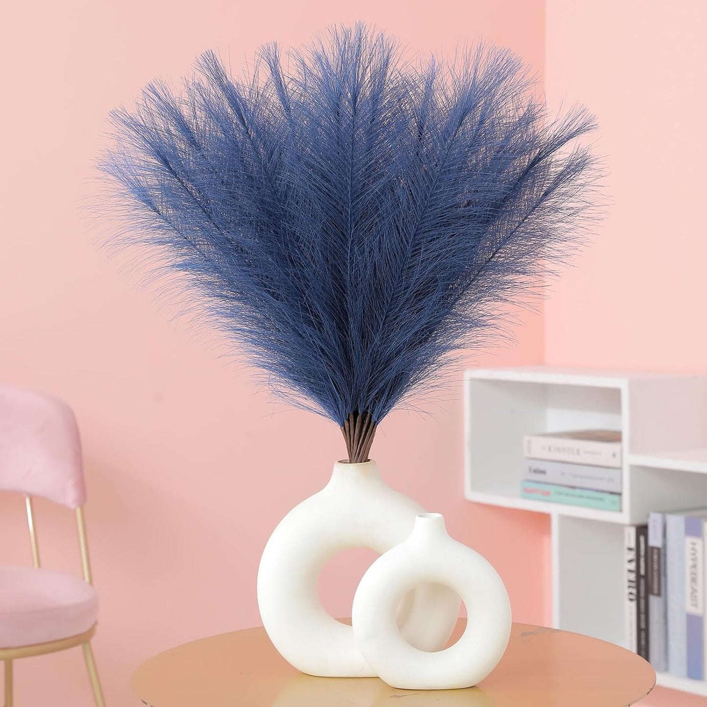 Faux Pampas Grass Decor 17.7 Inch 30pcs, Artificial Pompas Grass Bulk Artificial Dried Flower Small Vase Filler for Boho Home Wedding Decoration (Blue)