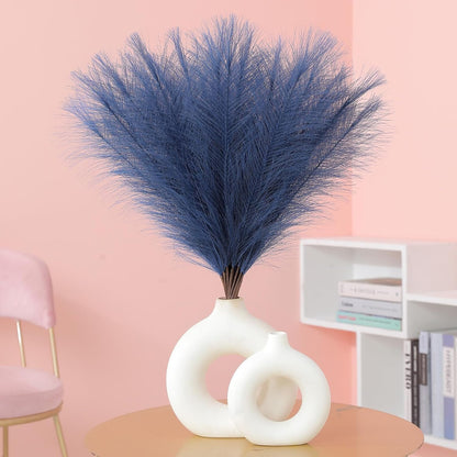 Faux Pampas Grass Decor 17.7 Inch 30pcs, Artificial Pompas Grass Bulk Artificial Dried Flower Small Vase Filler for Boho Home Wedding Decoration (Blue)