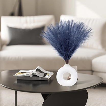 Faux Pampas Grass Decor 17.7 Inch 30pcs, Artificial Pompas Grass Bulk Artificial Dried Flower Small Vase Filler for Boho Home Wedding Decoration (Blue)