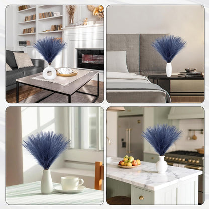 Faux Pampas Grass Decor 17.7 Inch 30pcs, Artificial Pompas Grass Bulk Artificial Dried Flower Small Vase Filler for Boho Home Wedding Decoration (Blue)
