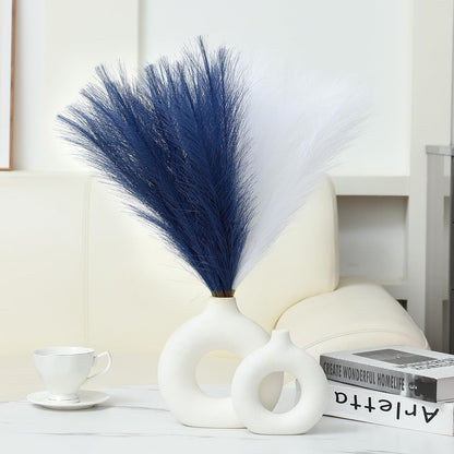 Faux Pampas Grass Decor 17.7 Inch 30pcs, Artificial Pompas Grass Bulk Artificial Dried Flower Small Vase Filler for Boho Home Wedding Decoration (Blue)