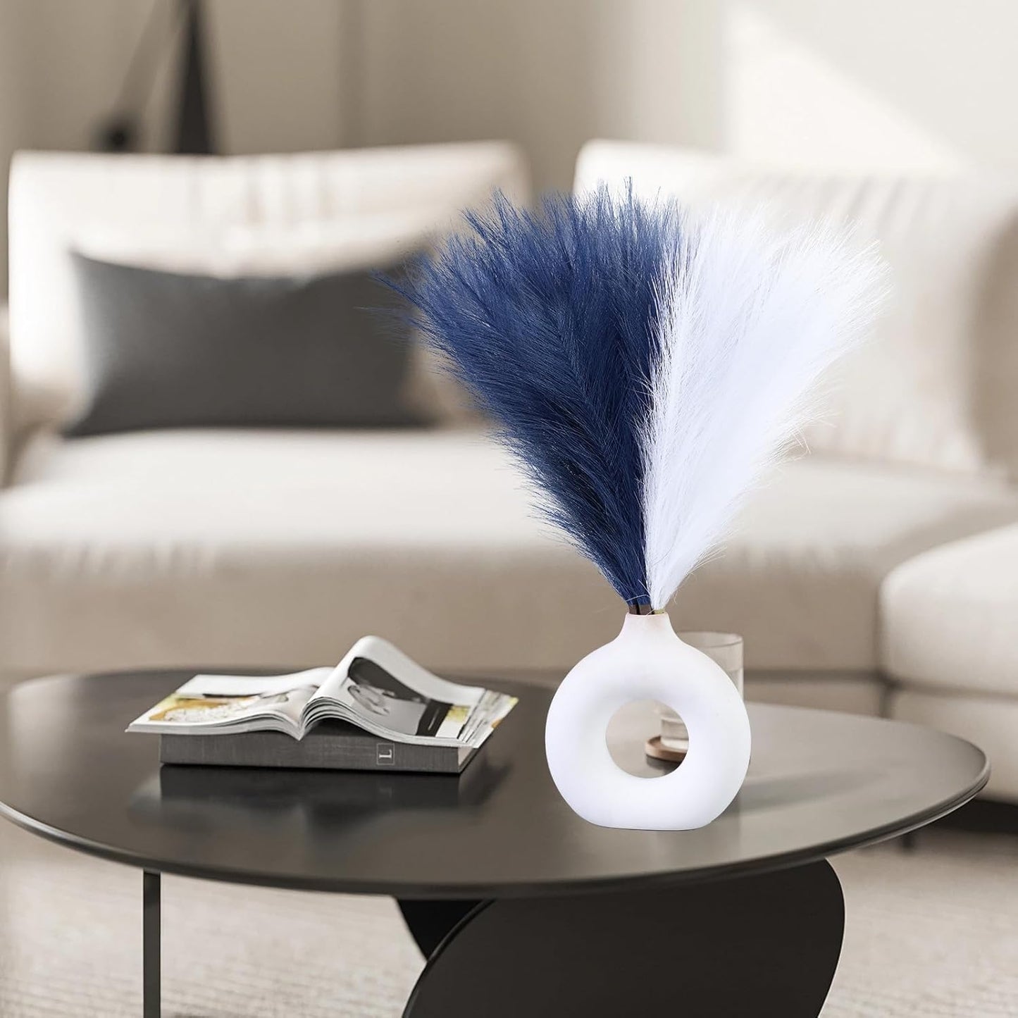 Faux Pampas Grass Decor 17.7 Inch 30pcs, Artificial Pompas Grass Bulk Artificial Dried Flower Small Vase Filler for Boho Home Wedding Decoration (Blue)