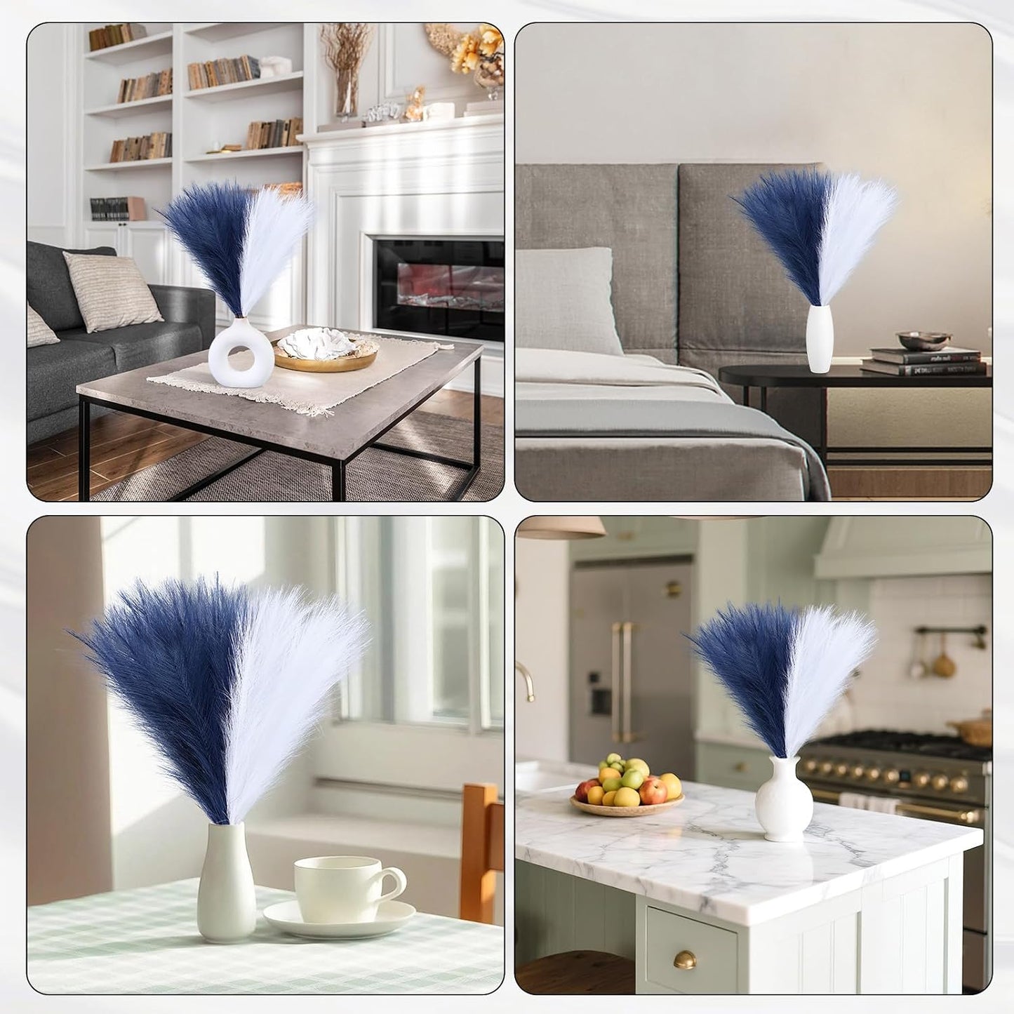 Faux Pampas Grass Decor 17.7 Inch 30pcs, Artificial Pompas Grass Bulk Artificial Dried Flower Small Vase Filler for Boho Home Wedding Decoration (Blue)
