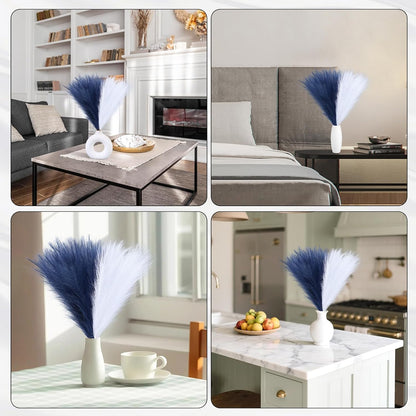 Faux Pampas Grass Decor 17.7 Inch 30pcs, Artificial Pompas Grass Bulk Artificial Dried Flower Small Vase Filler for Boho Home Wedding Decoration (Blue)