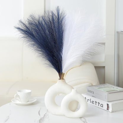 Faux Pampas Grass Decor 17.7 Inch 30pcs, Artificial Pompas Grass Bulk Artificial Dried Flower Small Vase Filler for Boho Home Wedding Decoration (Blue)