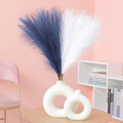 Faux Pampas Grass Decor 17.7 Inch 30pcs, Artificial Pompas Grass Bulk Artificial Dried Flower Small Vase Filler for Boho Home Wedding Decoration (Blue)