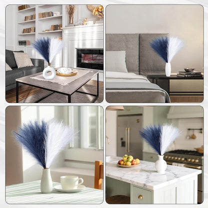 Faux Pampas Grass Decor 17.7 Inch 30pcs, Artificial Pompas Grass Bulk Artificial Dried Flower Small Vase Filler for Boho Home Wedding Decoration (Blue)