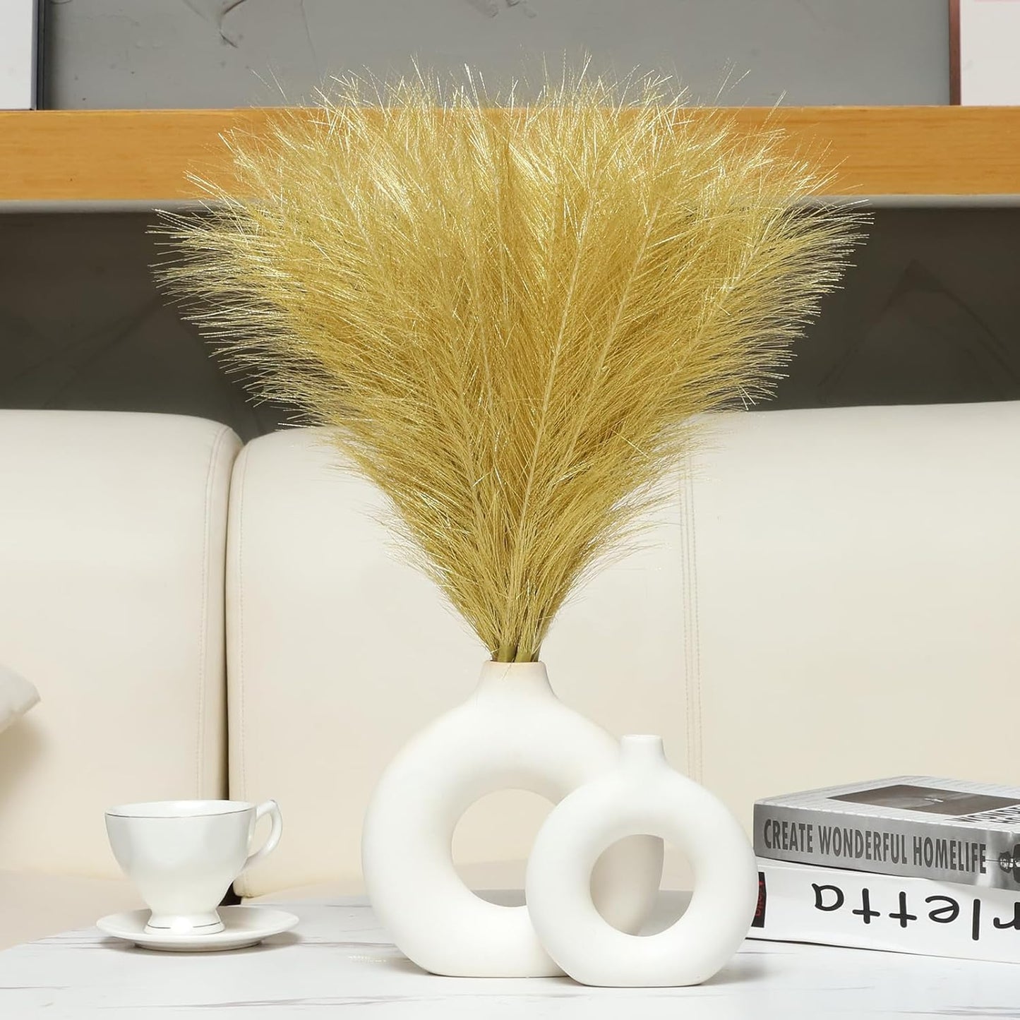 Faux Pampas Grass Decor 17.7 Inch 30pcs, Artificial Pompas Grass Bulk Artificial Dried Flower Small Vase Filler for Boho Home Wedding Decoration (Blue)