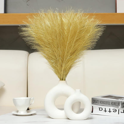 Faux Pampas Grass Decor 17.7 Inch 30pcs, Artificial Pompas Grass Bulk Artificial Dried Flower Small Vase Filler for Boho Home Wedding Decoration (Blue)