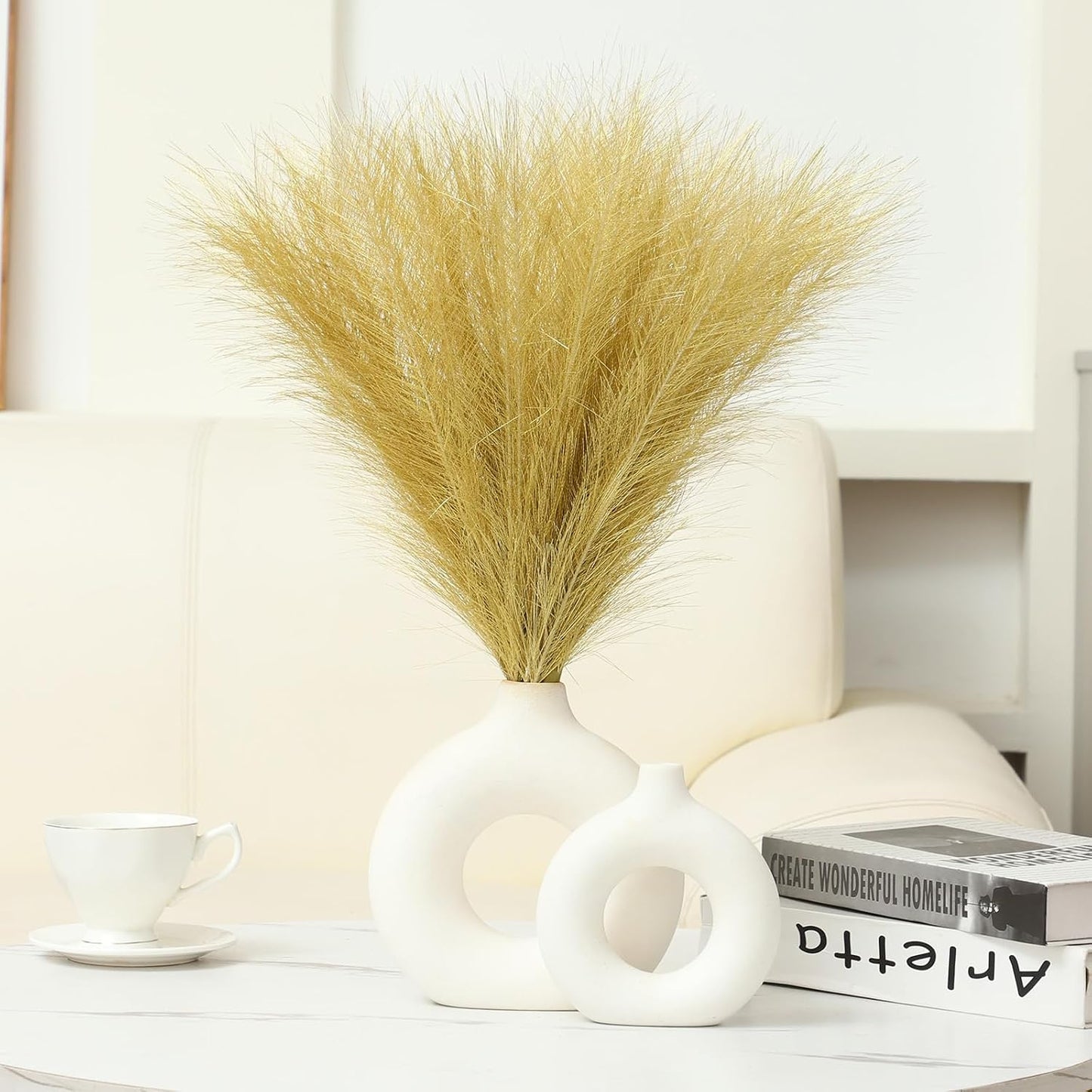 Faux Pampas Grass Decor 17.7 Inch 30pcs, Artificial Pompas Grass Bulk Artificial Dried Flower Small Vase Filler for Boho Home Wedding Decoration (Blue)