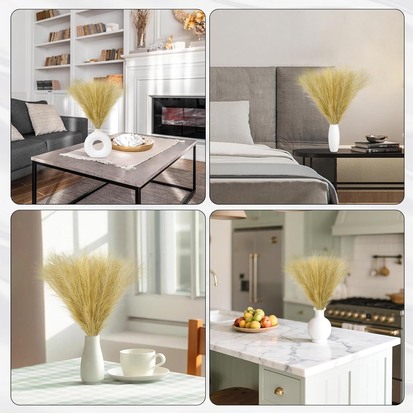 Faux Pampas Grass Decor 17.7 Inch 30pcs, Artificial Pompas Grass Bulk Artificial Dried Flower Small Vase Filler for Boho Home Wedding Decoration (Blue)