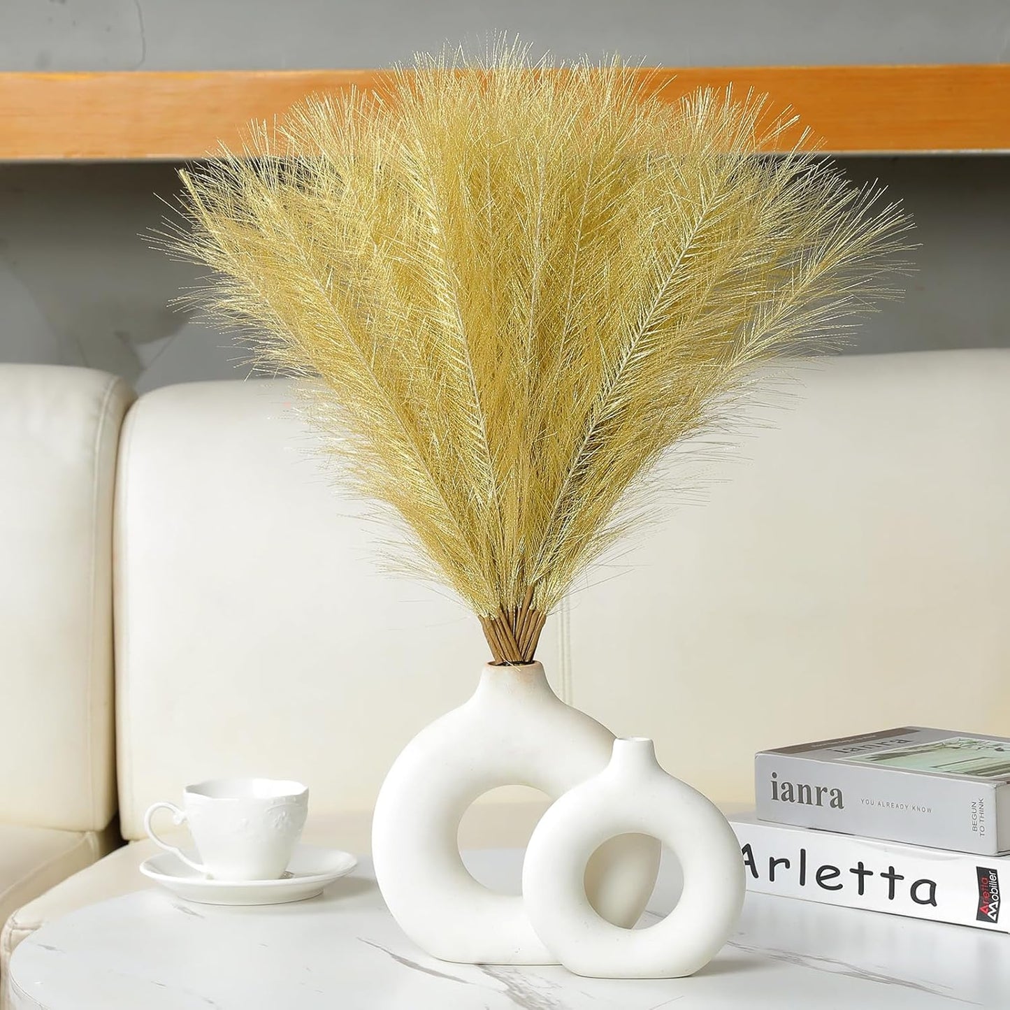 Faux Pampas Grass Decor 17.7 Inch 30pcs, Artificial Pompas Grass Bulk Artificial Dried Flower Small Vase Filler for Boho Home Wedding Decoration (Blue)