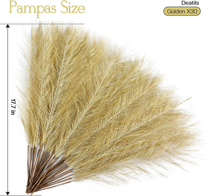 Faux Pampas Grass Decor 17.7 Inch 30pcs, Artificial Pompas Grass Bulk Artificial Dried Flower Small Vase Filler for Boho Home Wedding Decoration (Blue)