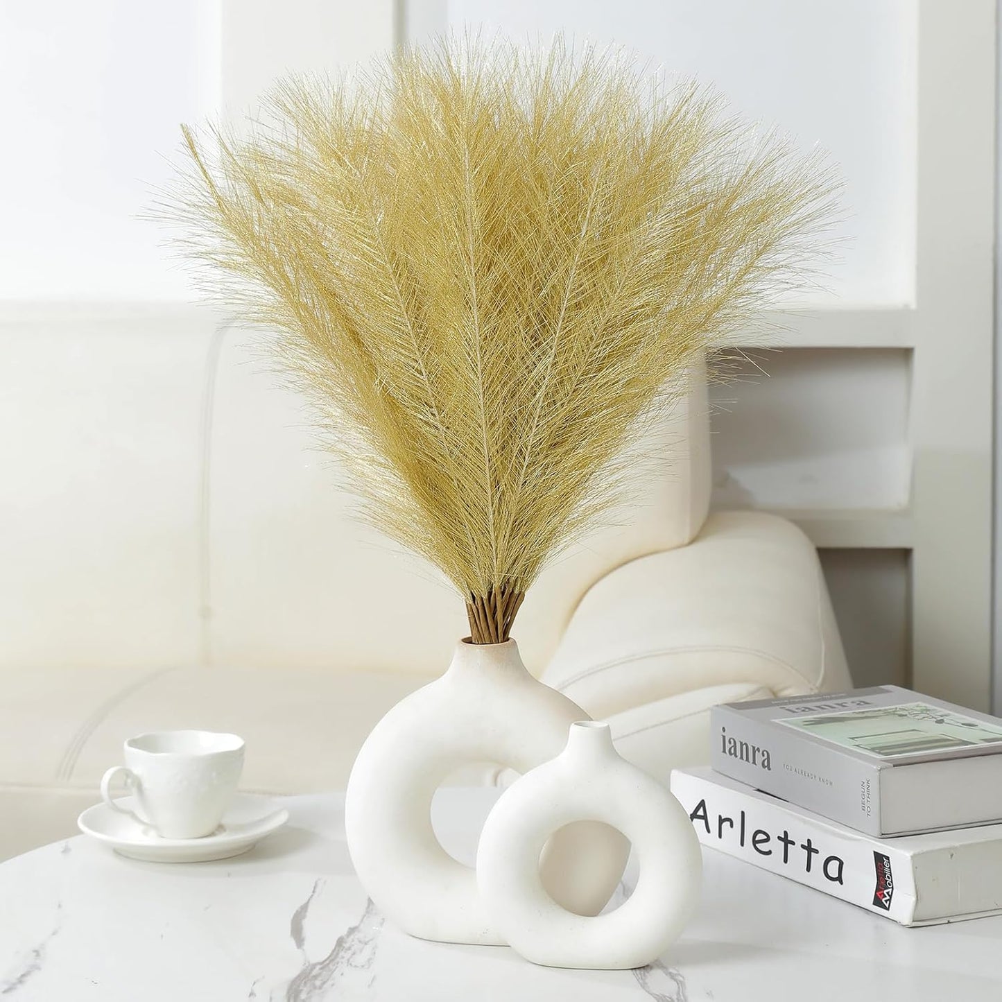 Faux Pampas Grass Decor 17.7 Inch 30pcs, Artificial Pompas Grass Bulk Artificial Dried Flower Small Vase Filler for Boho Home Wedding Decoration (Blue)