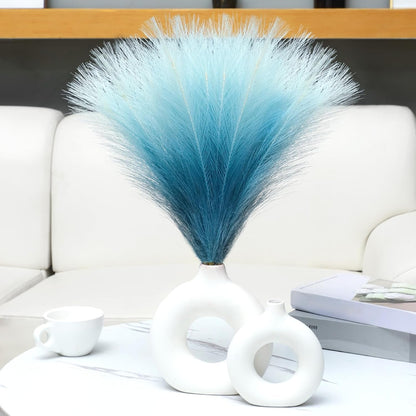 Faux Pampas Grass Decor 17.7 Inch 30pcs, Artificial Pompas Grass Bulk Artificial Dried Flower Small Vase Filler for Boho Home Wedding Decoration (Blue)