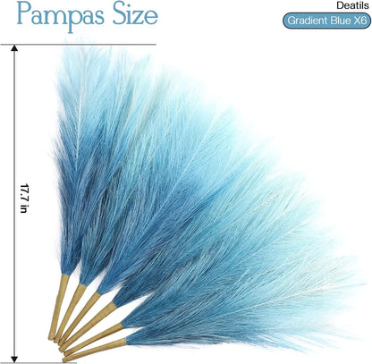 Faux Pampas Grass Decor 17.7 Inch 30pcs, Artificial Pompas Grass Bulk Artificial Dried Flower Small Vase Filler for Boho Home Wedding Decoration (Blue)