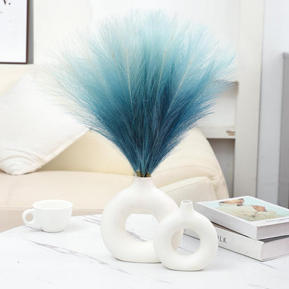 Faux Pampas Grass Decor 17.7 Inch 30pcs, Artificial Pompas Grass Bulk Artificial Dried Flower Small Vase Filler for Boho Home Wedding Decoration (Blue)