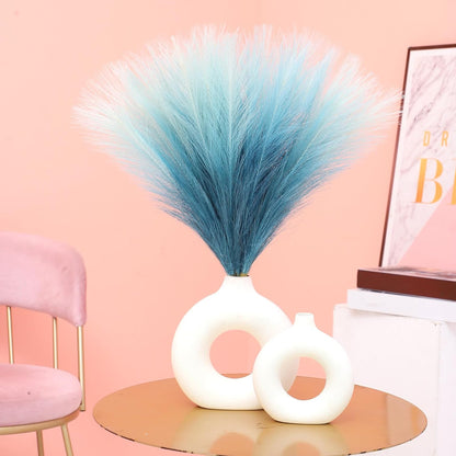 Faux Pampas Grass Decor 17.7 Inch 30pcs, Artificial Pompas Grass Bulk Artificial Dried Flower Small Vase Filler for Boho Home Wedding Decoration (Blue)