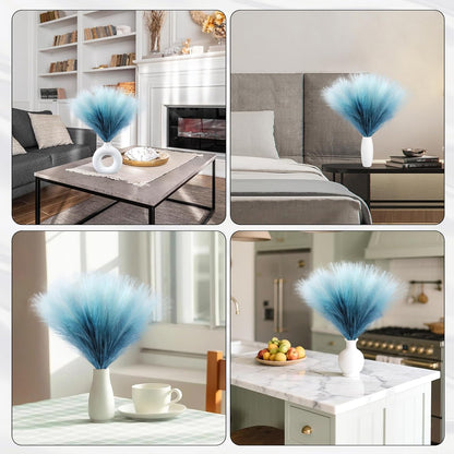 Faux Pampas Grass Decor 17.7 Inch 30pcs, Artificial Pompas Grass Bulk Artificial Dried Flower Small Vase Filler for Boho Home Wedding Decoration (Blue)