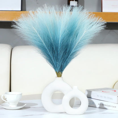 Faux Pampas Grass Decor 17.7 Inch 30pcs, Artificial Pompas Grass Bulk Artificial Dried Flower Small Vase Filler for Boho Home Wedding Decoration (Blue)