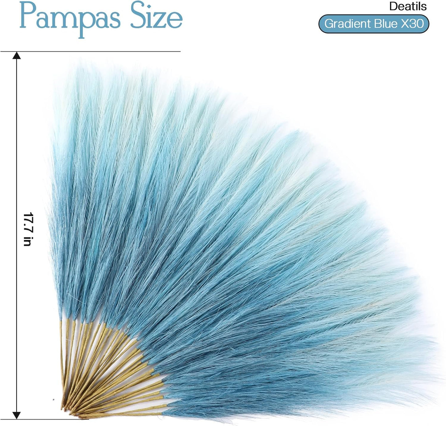 Faux Pampas Grass Decor 17.7 Inch 30pcs, Artificial Pompas Grass Bulk Artificial Dried Flower Small Vase Filler for Boho Home Wedding Decoration (Blue)