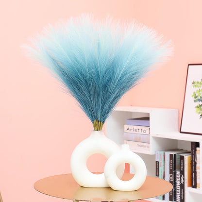 Faux Pampas Grass Decor 17.7 Inch 30pcs, Artificial Pompas Grass Bulk Artificial Dried Flower Small Vase Filler for Boho Home Wedding Decoration (Blue)