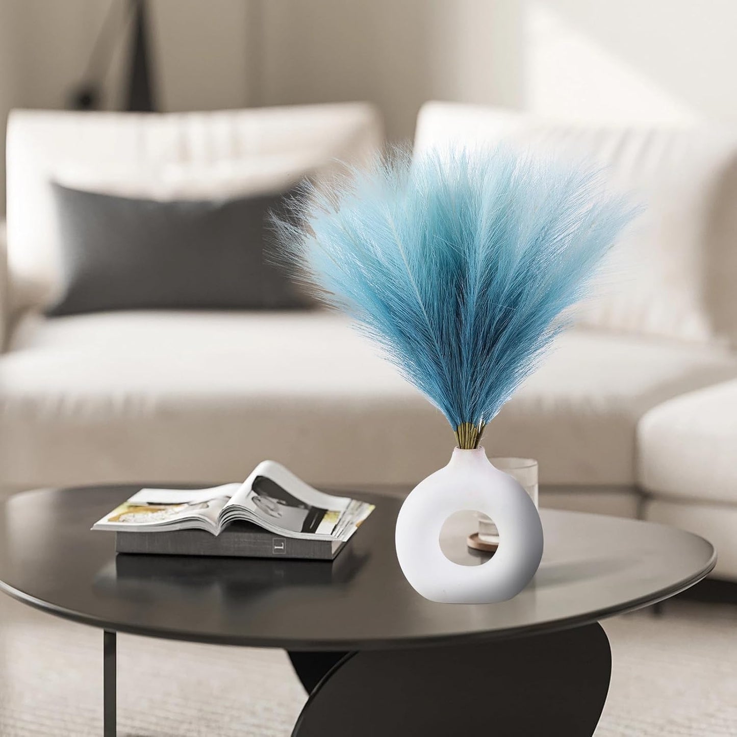 Faux Pampas Grass Decor 17.7 Inch 30pcs, Artificial Pompas Grass Bulk Artificial Dried Flower Small Vase Filler for Boho Home Wedding Decoration (Blue)