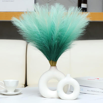Faux Pampas Grass Decor 17.7 Inch 30pcs, Artificial Pompas Grass Bulk Artificial Dried Flower Small Vase Filler for Boho Home Wedding Decoration (Blue)