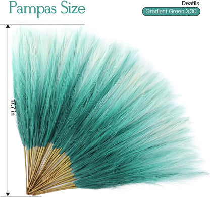 Faux Pampas Grass Decor 17.7 Inch 30pcs, Artificial Pompas Grass Bulk Artificial Dried Flower Small Vase Filler for Boho Home Wedding Decoration (Blue)