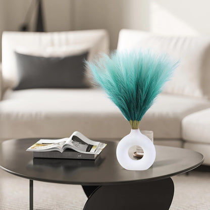 Faux Pampas Grass Decor 17.7 Inch 30pcs, Artificial Pompas Grass Bulk Artificial Dried Flower Small Vase Filler for Boho Home Wedding Decoration (Blue)