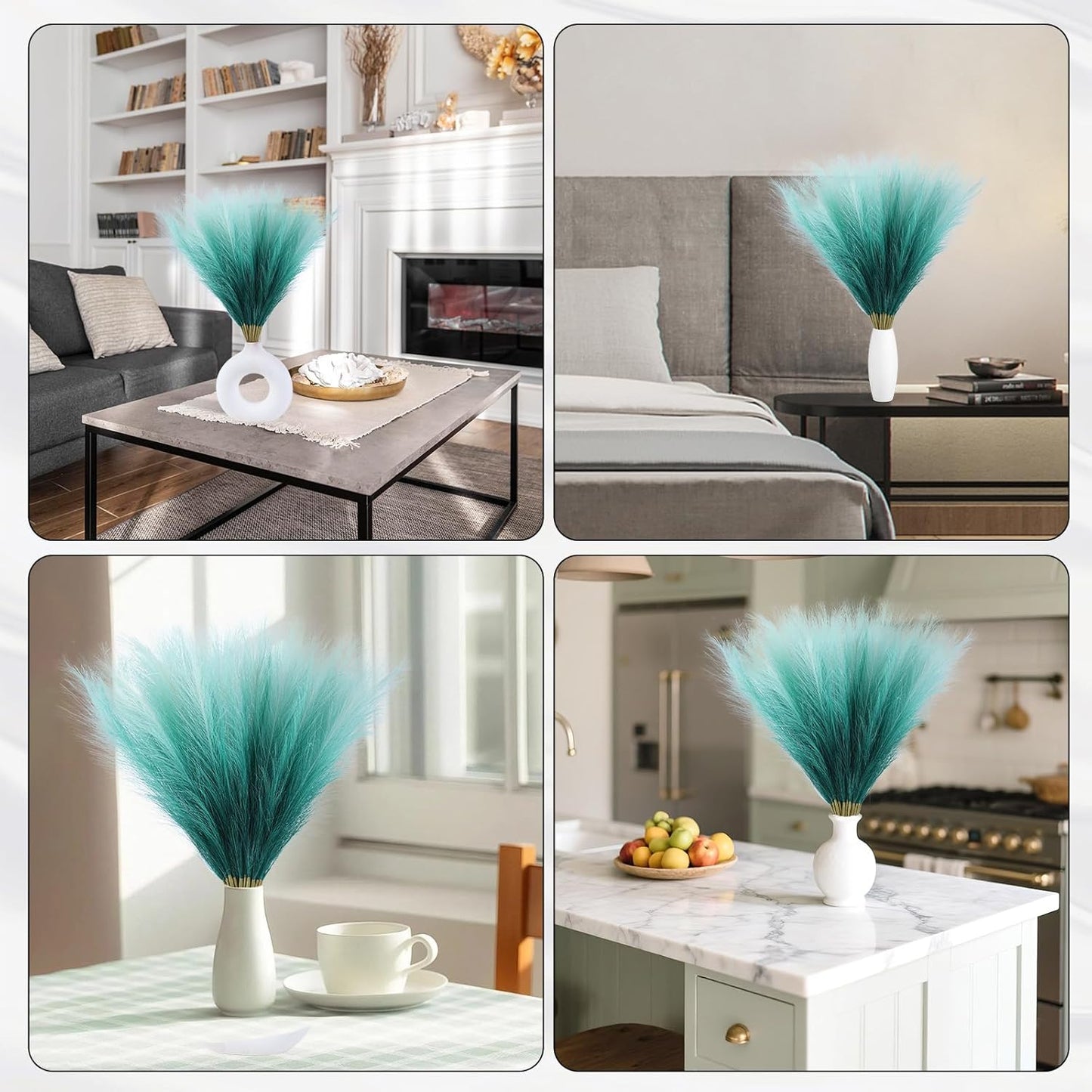Faux Pampas Grass Decor 17.7 Inch 30pcs, Artificial Pompas Grass Bulk Artificial Dried Flower Small Vase Filler for Boho Home Wedding Decoration (Blue)
