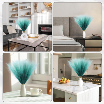 Faux Pampas Grass Decor 17.7 Inch 30pcs, Artificial Pompas Grass Bulk Artificial Dried Flower Small Vase Filler for Boho Home Wedding Decoration (Blue)