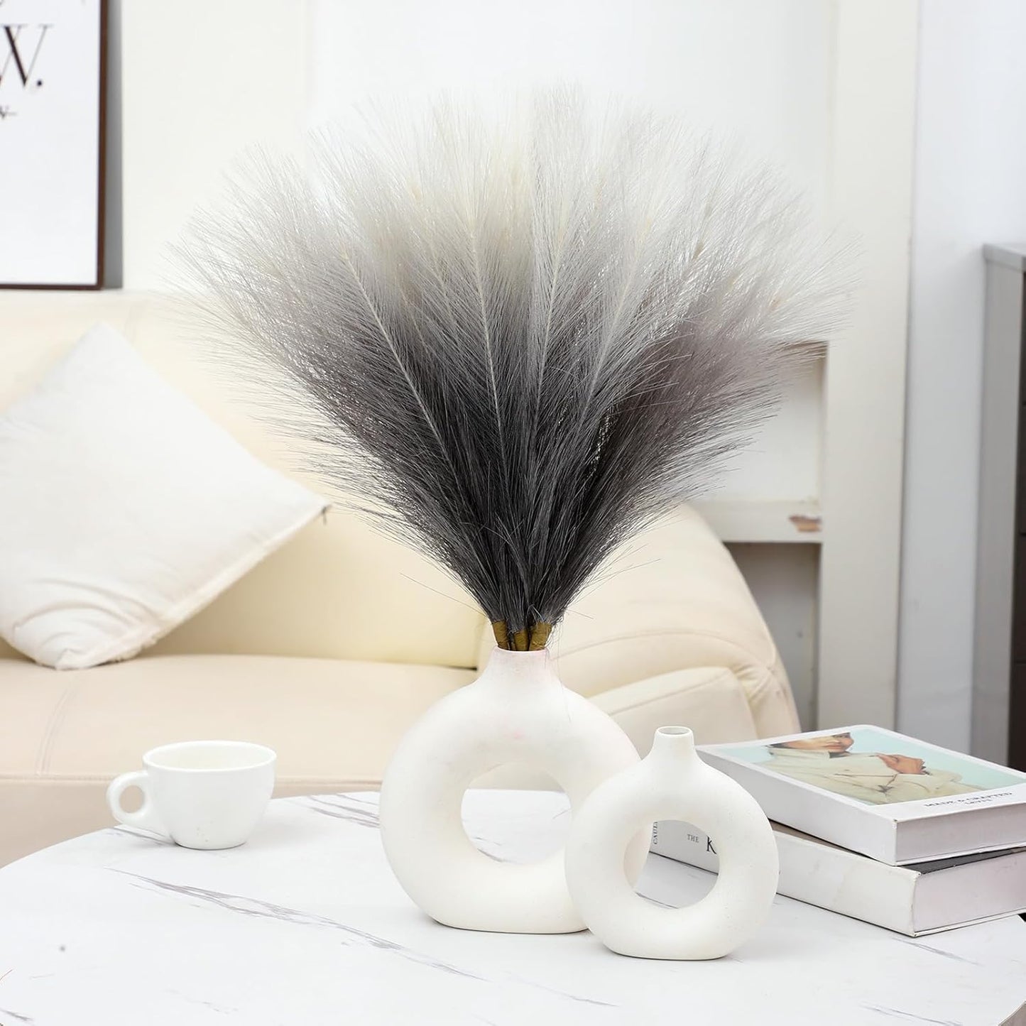 Faux Pampas Grass Decor 17.7 Inch 30pcs, Artificial Pompas Grass Bulk Artificial Dried Flower Small Vase Filler for Boho Home Wedding Decoration (Blue)