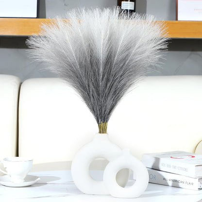 Faux Pampas Grass Decor 17.7 Inch 30pcs, Artificial Pompas Grass Bulk Artificial Dried Flower Small Vase Filler for Boho Home Wedding Decoration (Blue)