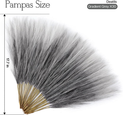Faux Pampas Grass Decor 17.7 Inch 30pcs, Artificial Pompas Grass Bulk Artificial Dried Flower Small Vase Filler for Boho Home Wedding Decoration (Blue)