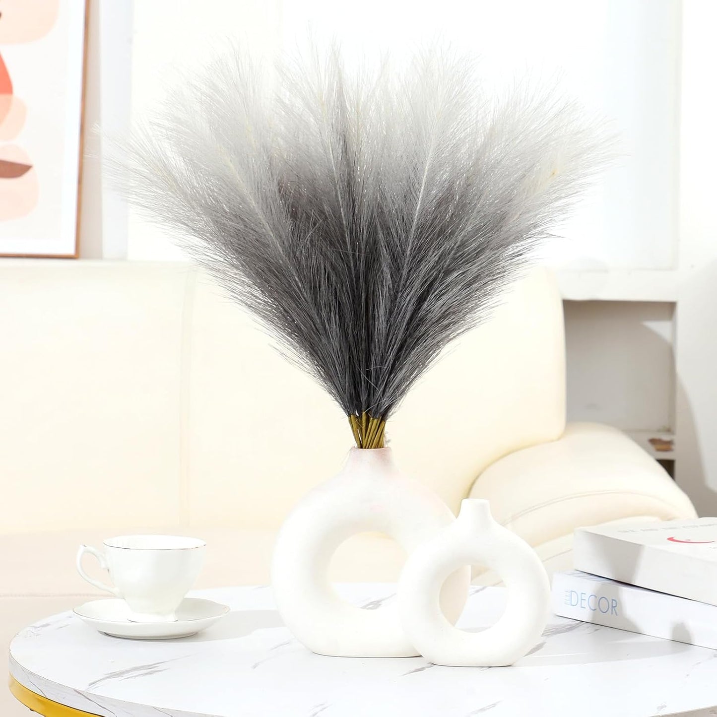 Faux Pampas Grass Decor 17.7 Inch 30pcs, Artificial Pompas Grass Bulk Artificial Dried Flower Small Vase Filler for Boho Home Wedding Decoration (Blue)